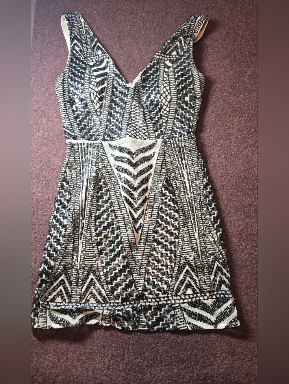 Lulu's Party Like Me Black and Light Nude Sequin Bodycon Mini Dress Medium